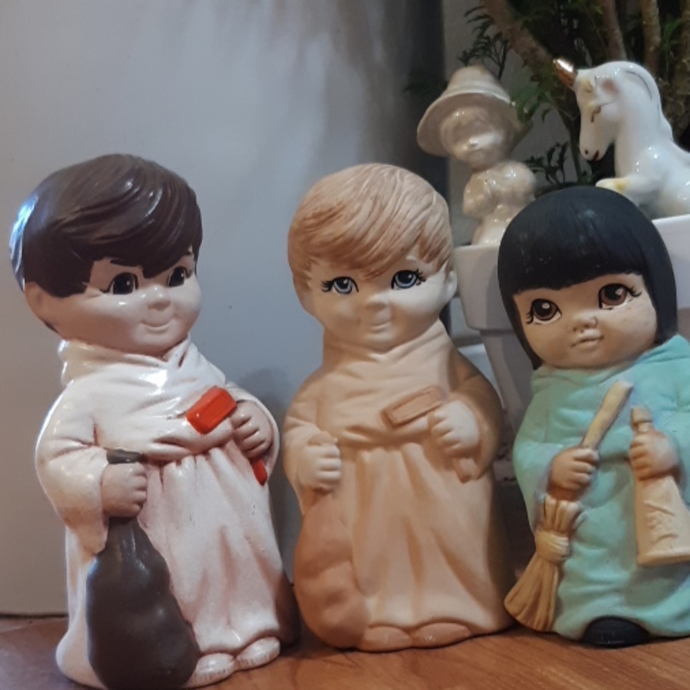 Vintage Christmas Decorations Ceramic Kids Holy Seasonal church play decor